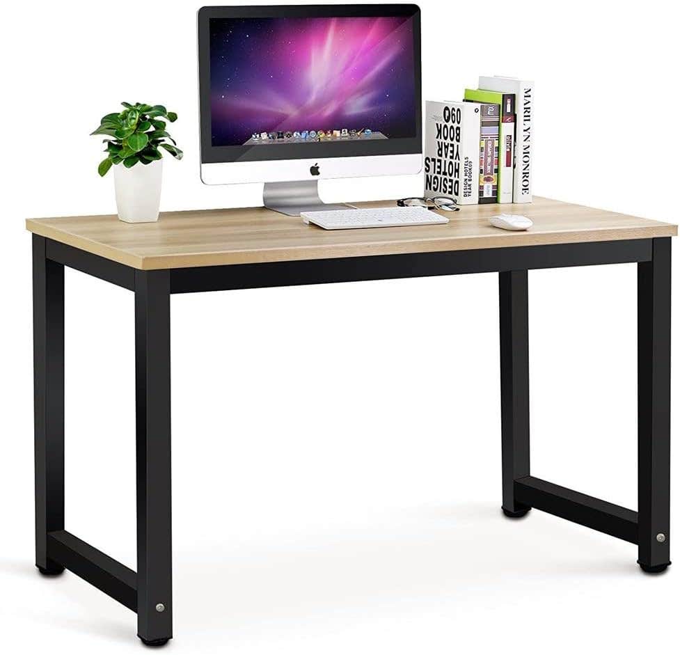 YJGET Modern Beige Computer Desk with Extra Strong Legs, 100cm Writing & Study Table