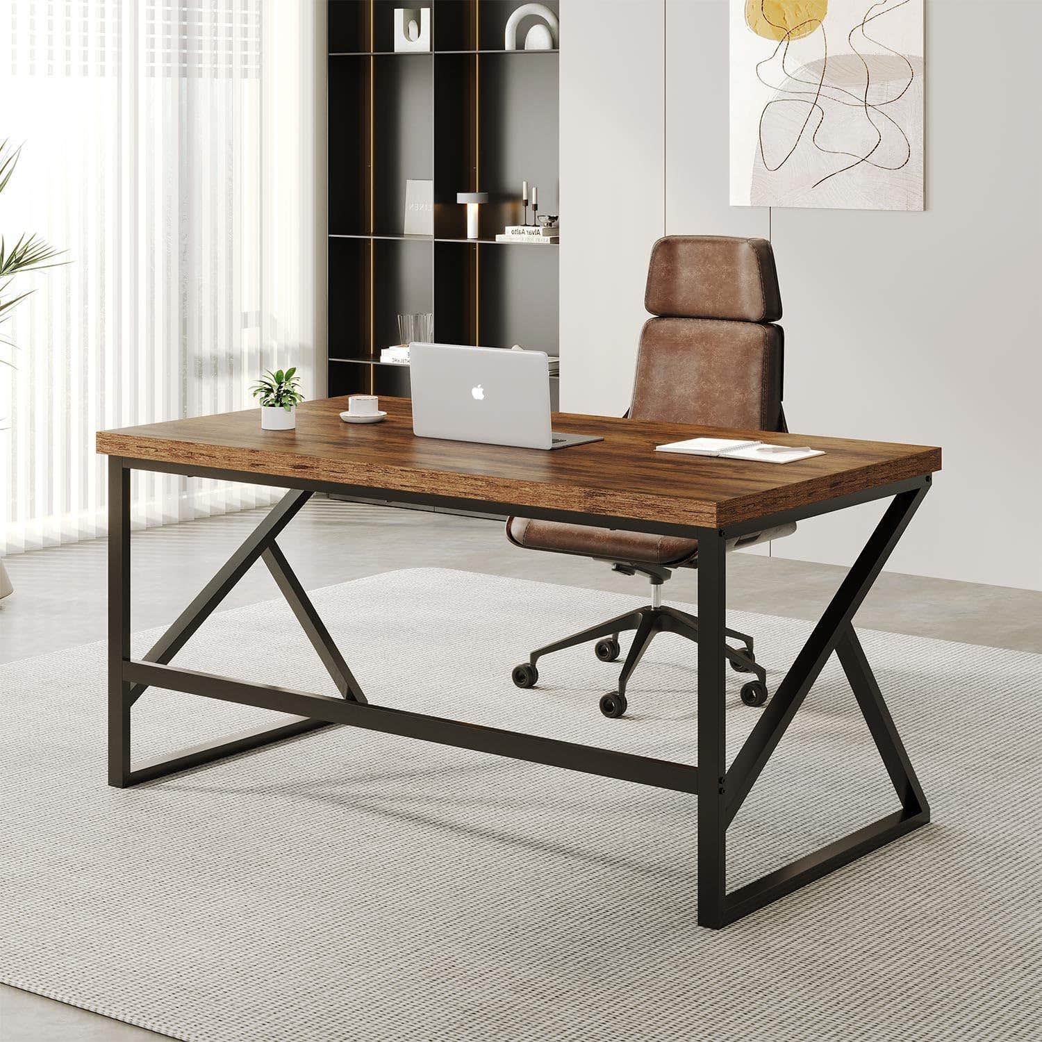HSH Vintagebraun-schwarz Desk - Industrial Style - Wood and Metal Base