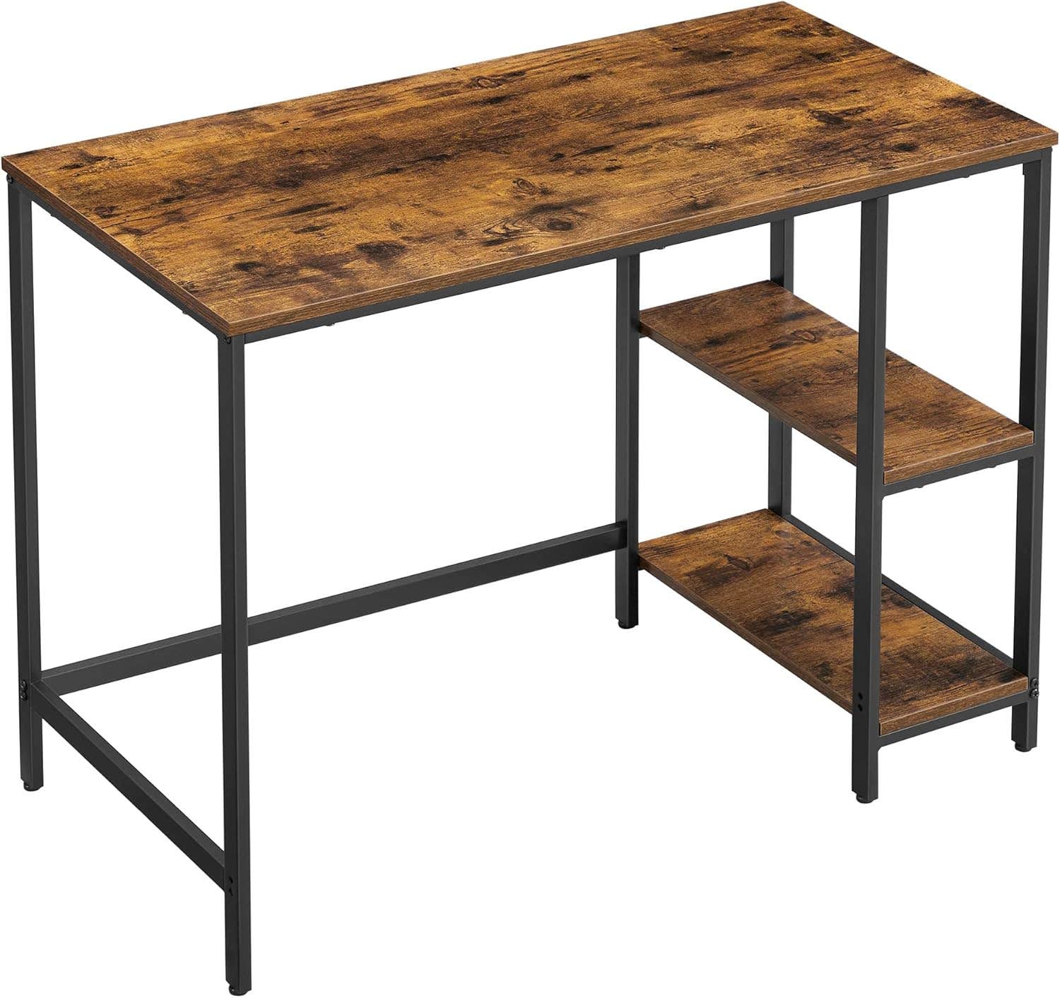 VASAGLE Industrial Computer Desk with 2 Shelves, Rustic Brown/Black, Adjustable - Home Office Writing Desk