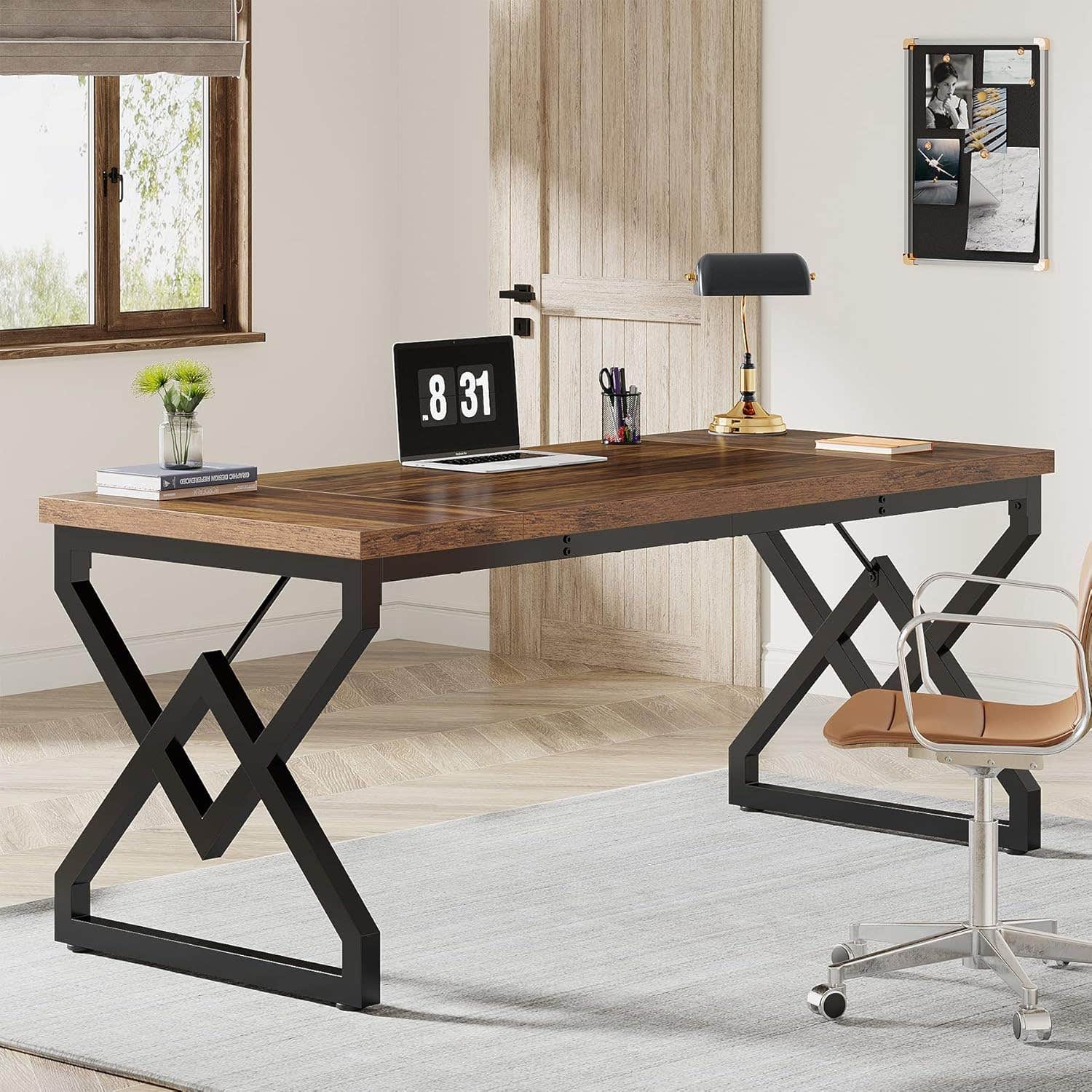 Tribesigns 63-inch Executive Desk, Vintage Brown, Modern Office Computer Desk