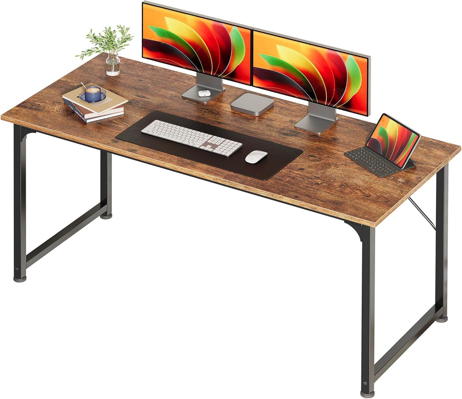 Huuger Computer Desk, 55 Inch Home Office Desk, Gaming Writing Work from Home Study Desk, Large Legr
