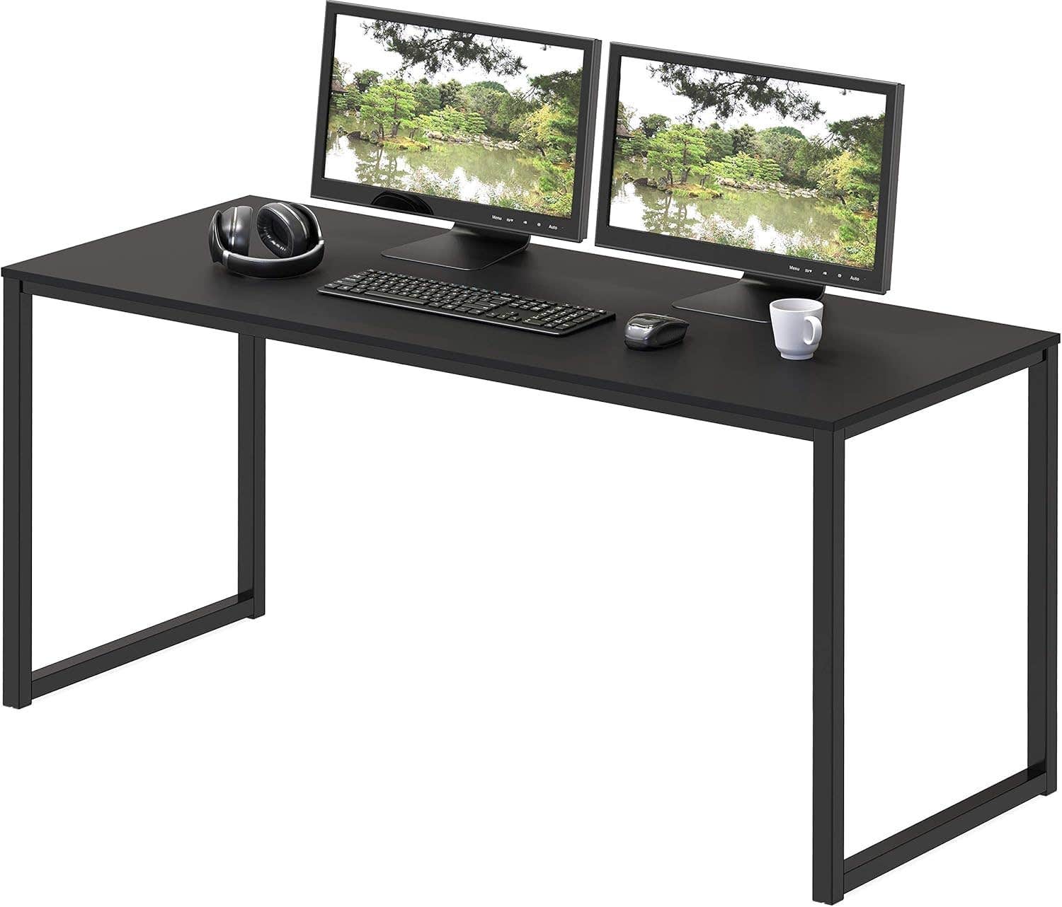 Modern Black Metal Frame Computer Desk for Work and Study, 2 Screens