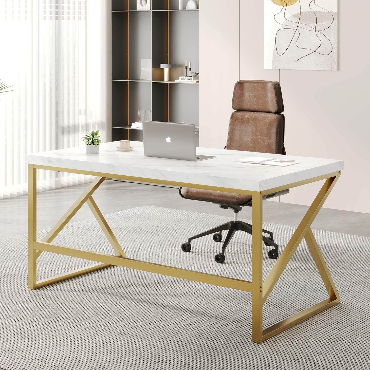 HSH Elegant Marble Look Computer Desk - 150x150x76 cm