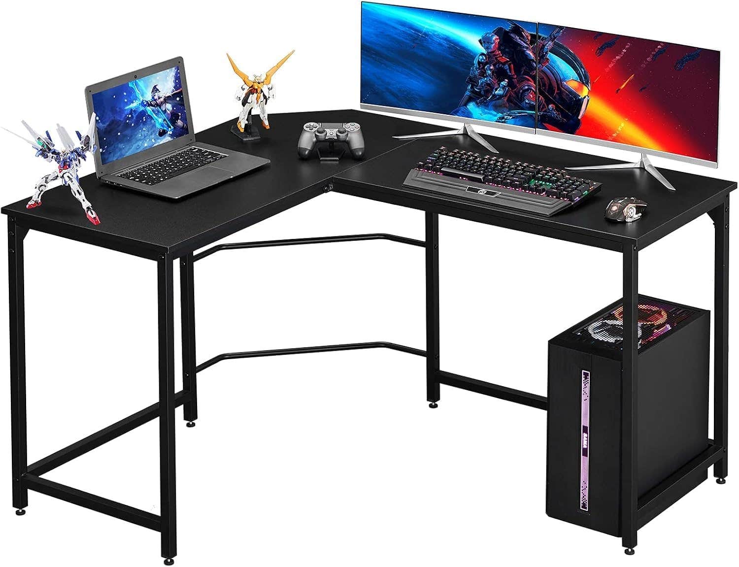 FurniFlex Black L-Shaped Corner Desk for Home Office/Gaming, Compact Design, 128x108x75cm