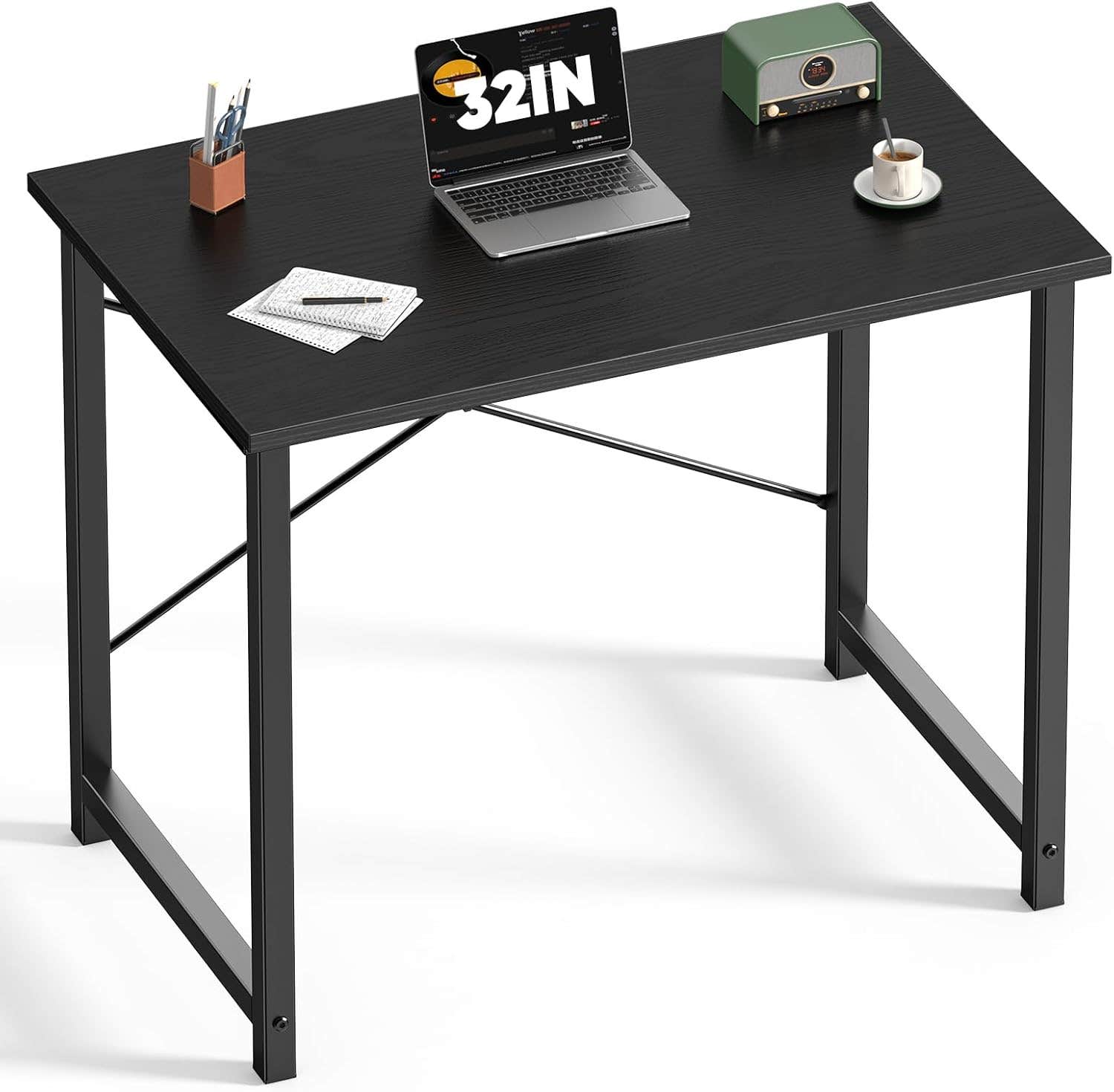 DUMOS 32 Inch Office Small Computer Desk Modern Simple Style Writing Study Work Table for Home Bedroom - Wood Black