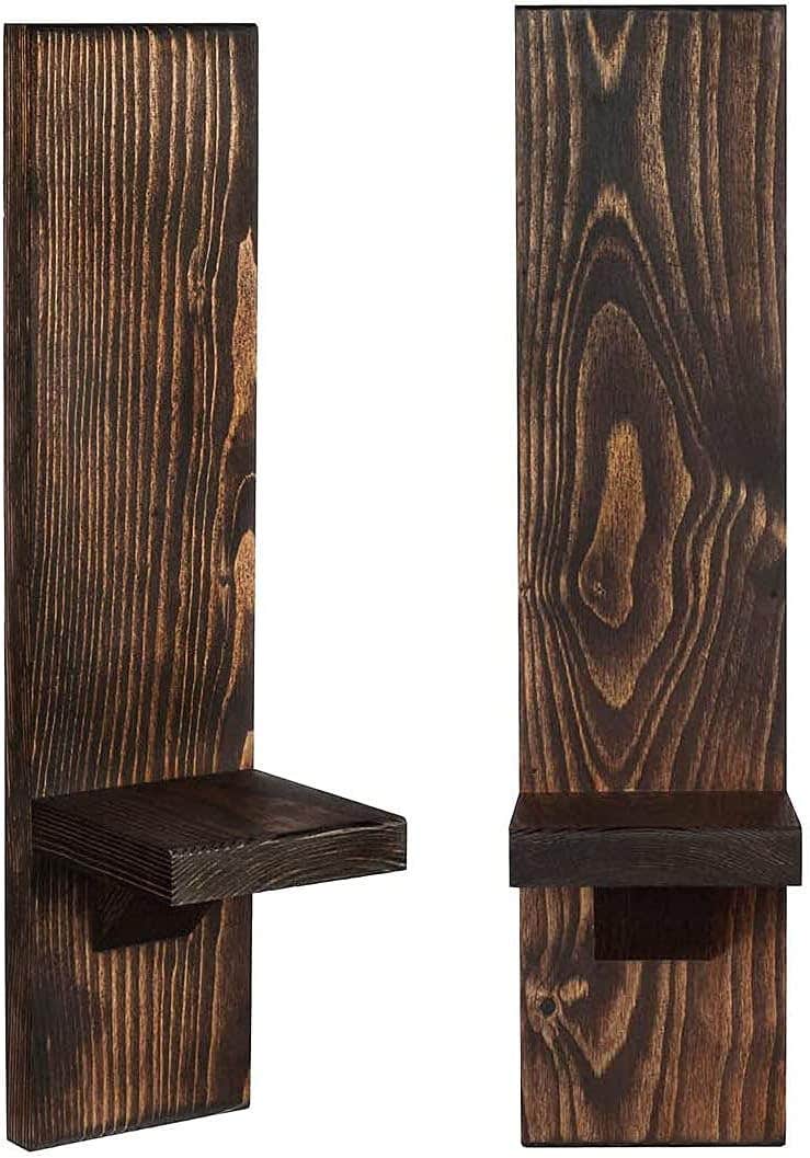Wall Sconce Candle Holders, Wooden Wall Mounted Hanging Shelves - Set of 2 (Walnut/Dark Brown)