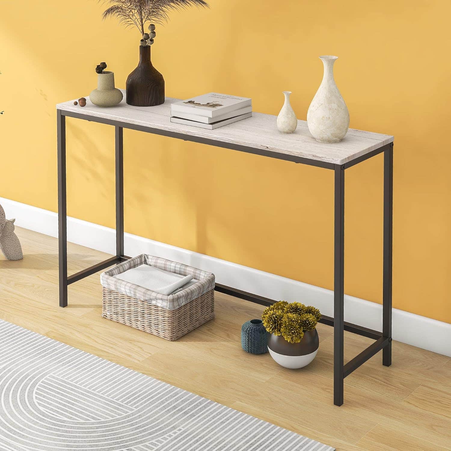 FOUBAM Narrow Console Table | Entryway & Sofa | Sturdy Industrial Design