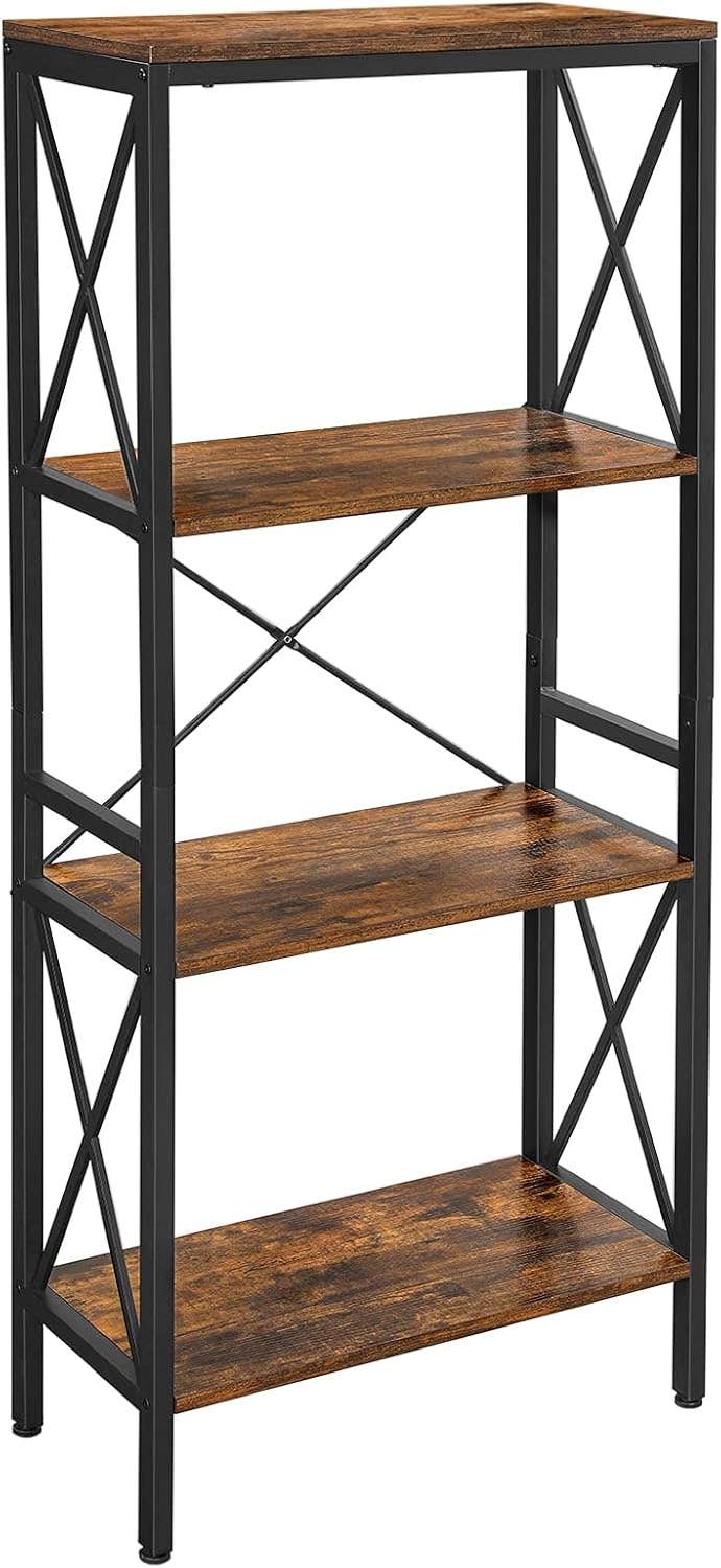 VASAGLE Industrial Style 4-Tier Ladder Bookshelf, Rustic Brown + Black, Adjustable Shelves
