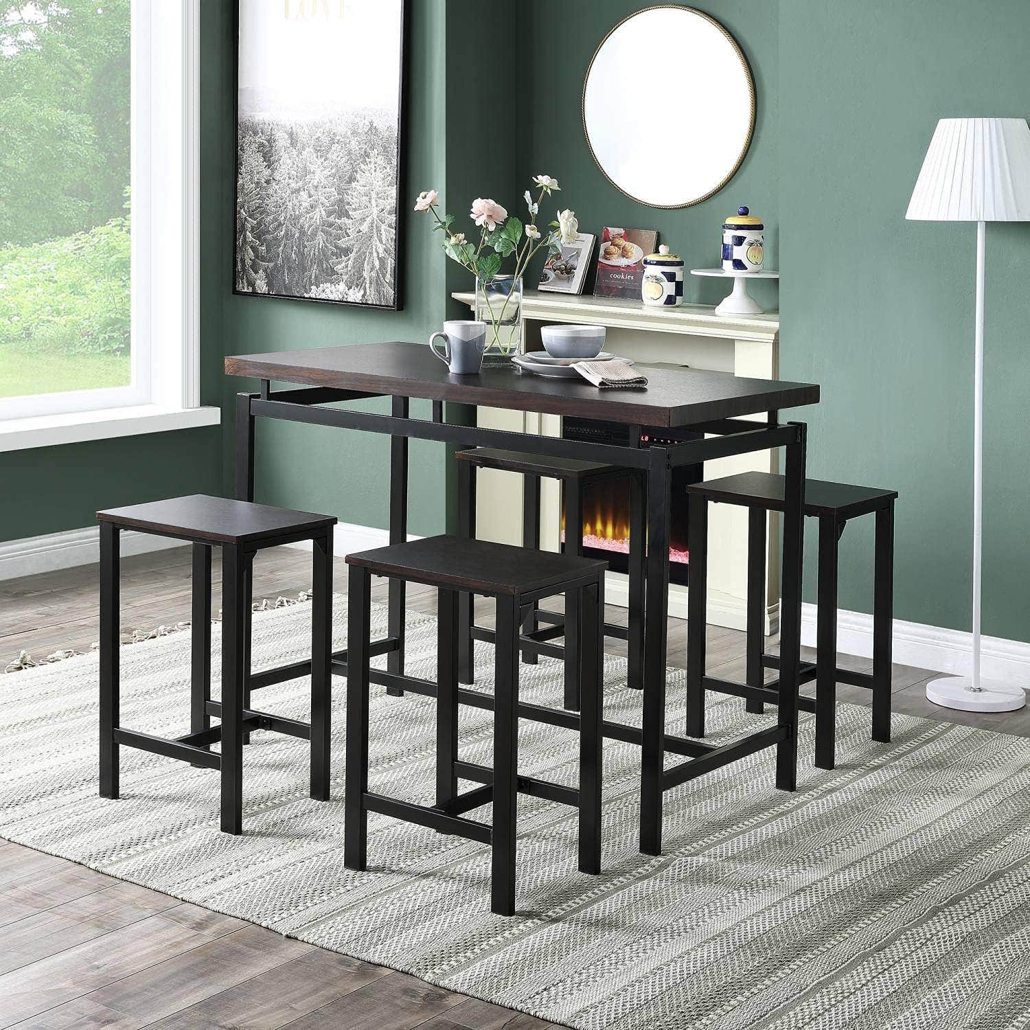 MIERES 5-Piece Dining Set with Bar Stools, Espresso Finish