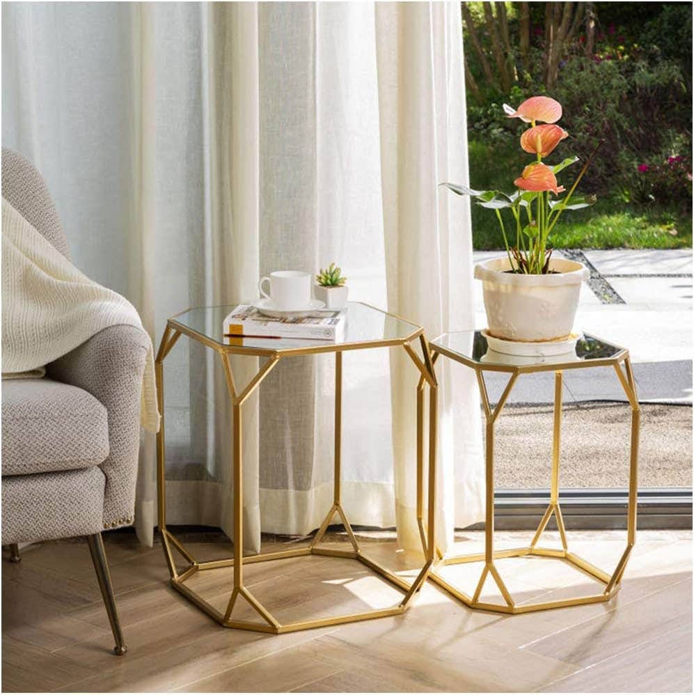 Glitzhome Modern Golden Nesting Tables, Set of 2 - Glass Top Side Tables