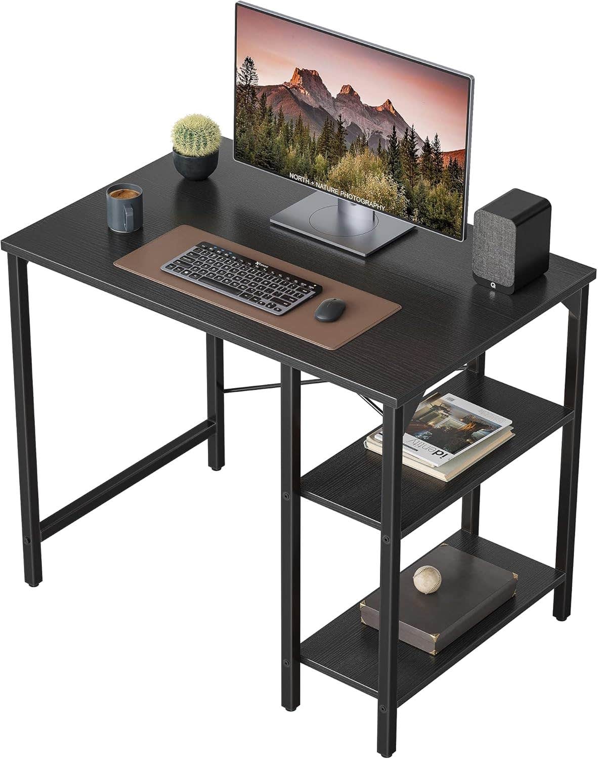 CubiCubi 35-inch Small Computer Desk with 2 Storage Shelves, Black