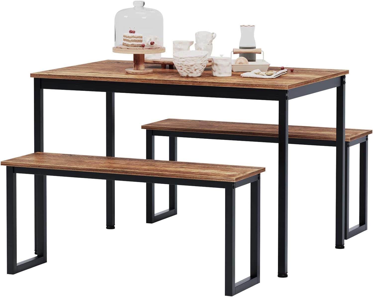 DlandHome 3-Piece Rust Brown Dining Set for 4