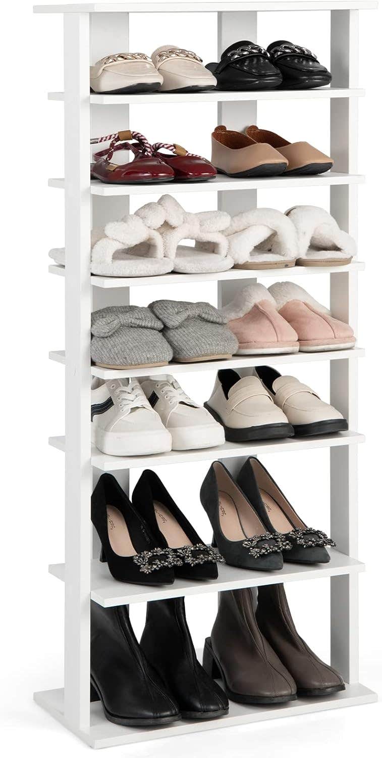 Multigot 7-Tier Wooden Shoe Rack Organizer - White, Space-Saving Stand
