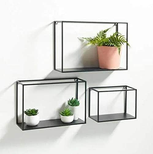 MILAD™ Black Iron Wood Cuboid Wall Hanging Shelves - Set of 3