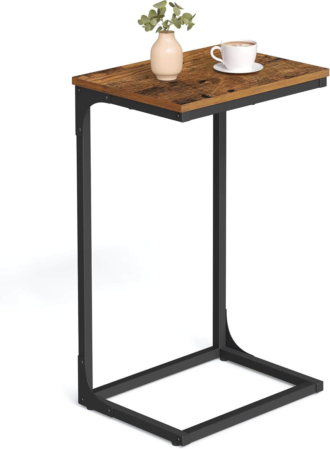 VASAGLE C-Shaped End Table | Rustic Brown + Black | Metal Frame | Living Room Sofa Side Table