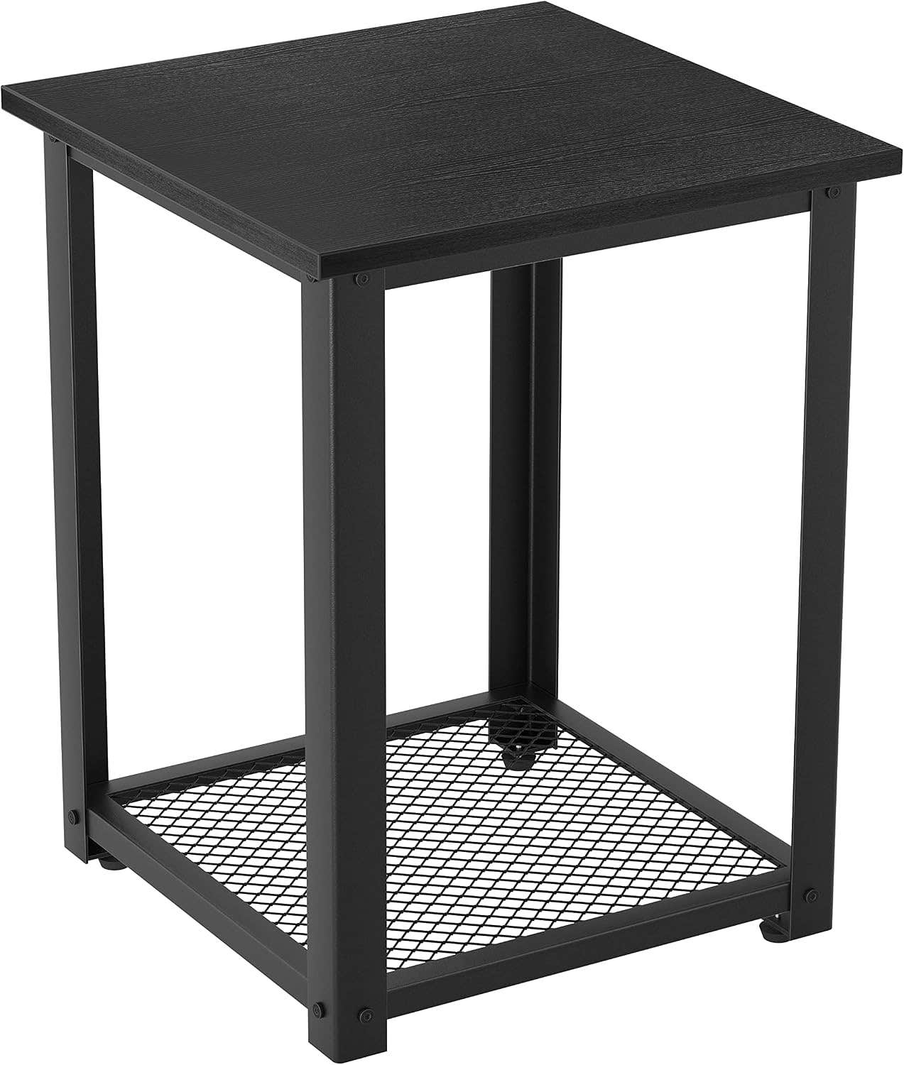 CubiCubi Industrial Black End Table with Mesh Shelf - Sturdy Metal Frame - Easy Assembly