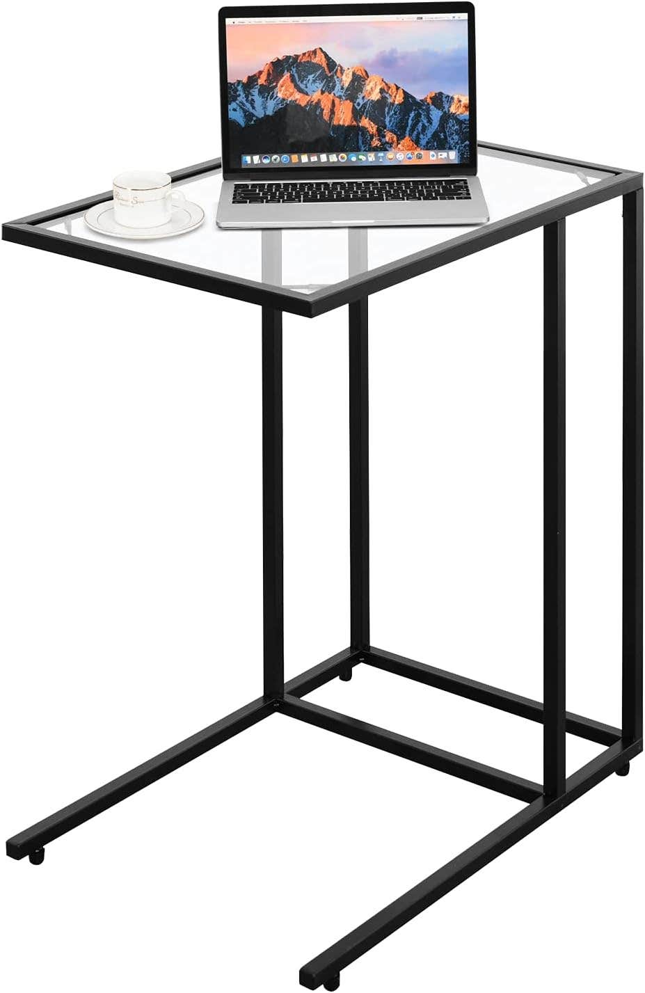 GOFLAME 26" Glass End Table for Living Room, Office, Dorm - Black