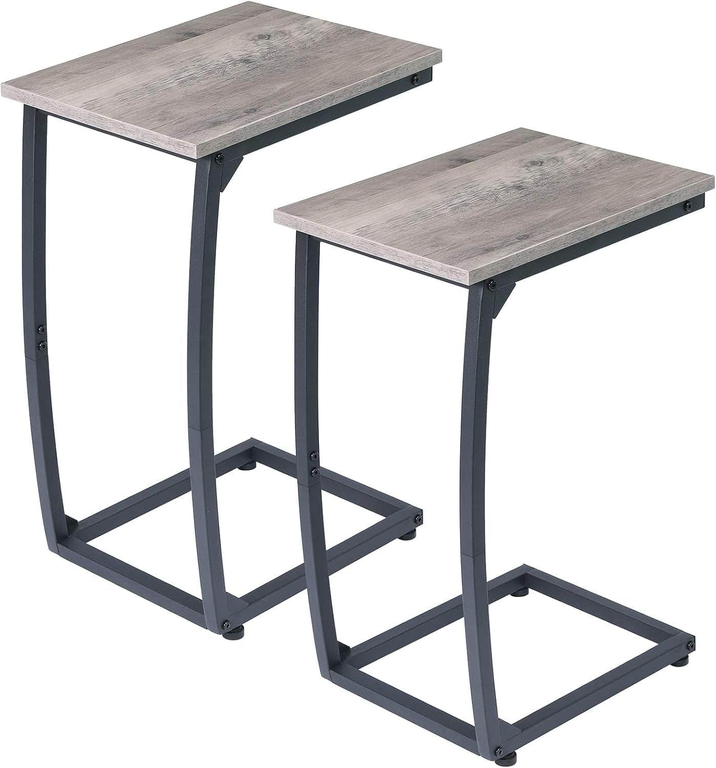 LAKEMID C Shaped End Table Set of 2 - Metal Frame, Space Saving - Light Ivory
