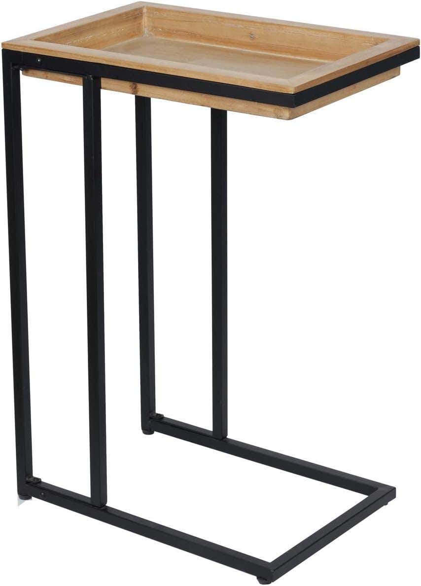 Modern Industrial Foldable Wood and Metal C-Table, Rustic Brown/Black, Fully Assembled