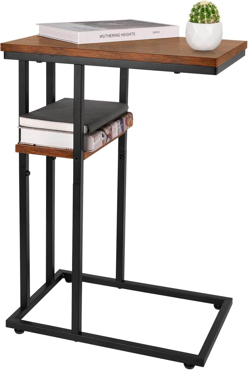 Yoobure C Shaped End Table for Small Spaces, Rustic Brown Side Table