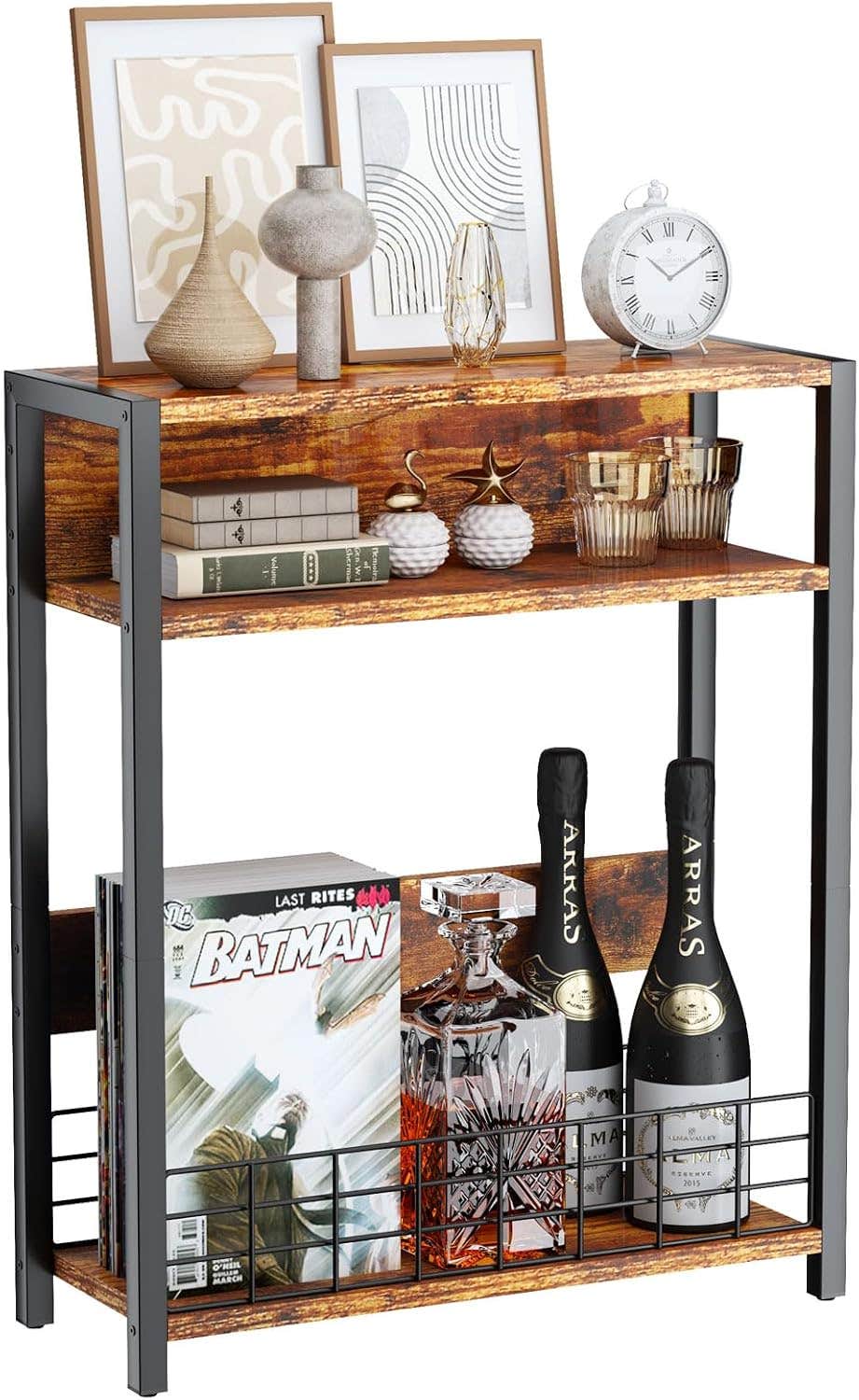 Modern Brown 3-Tier End Table with Storage Shelf by IBUYKE