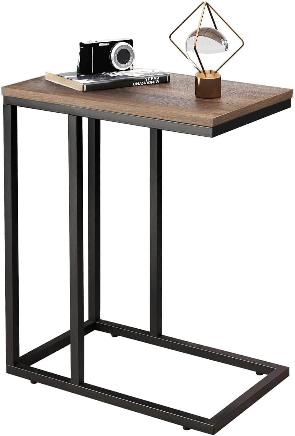 Chulovs C-Shaped End Table for Couch & Bed, Walnut, Modern Style