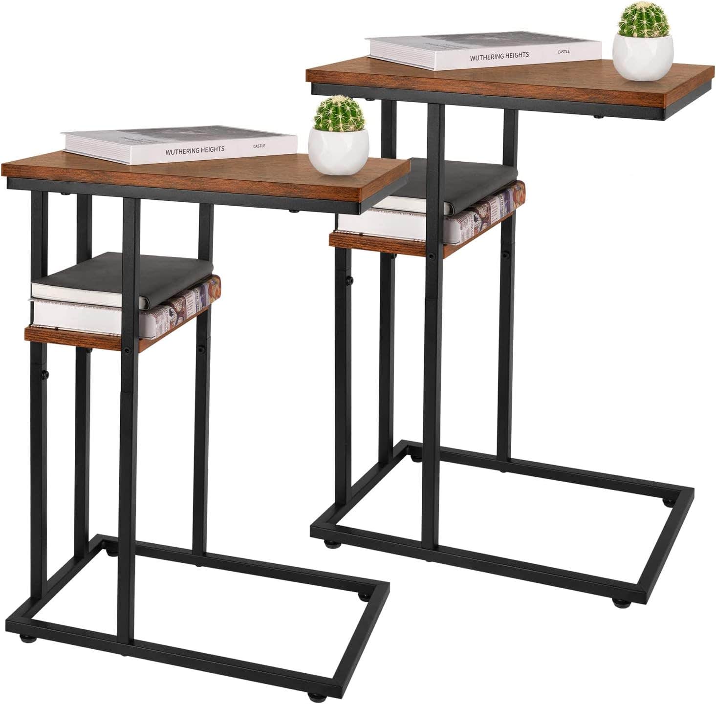 Yoobure C Table Set of 2 - Rustic End Tables for Living Room