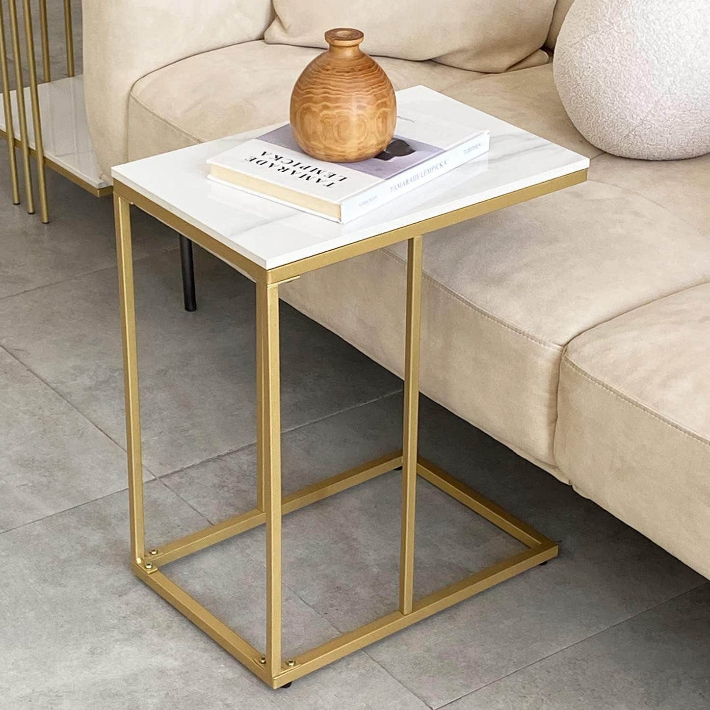 FATIVO Gold Marble C-Shape End Table - Multifunctional & Space-Saving