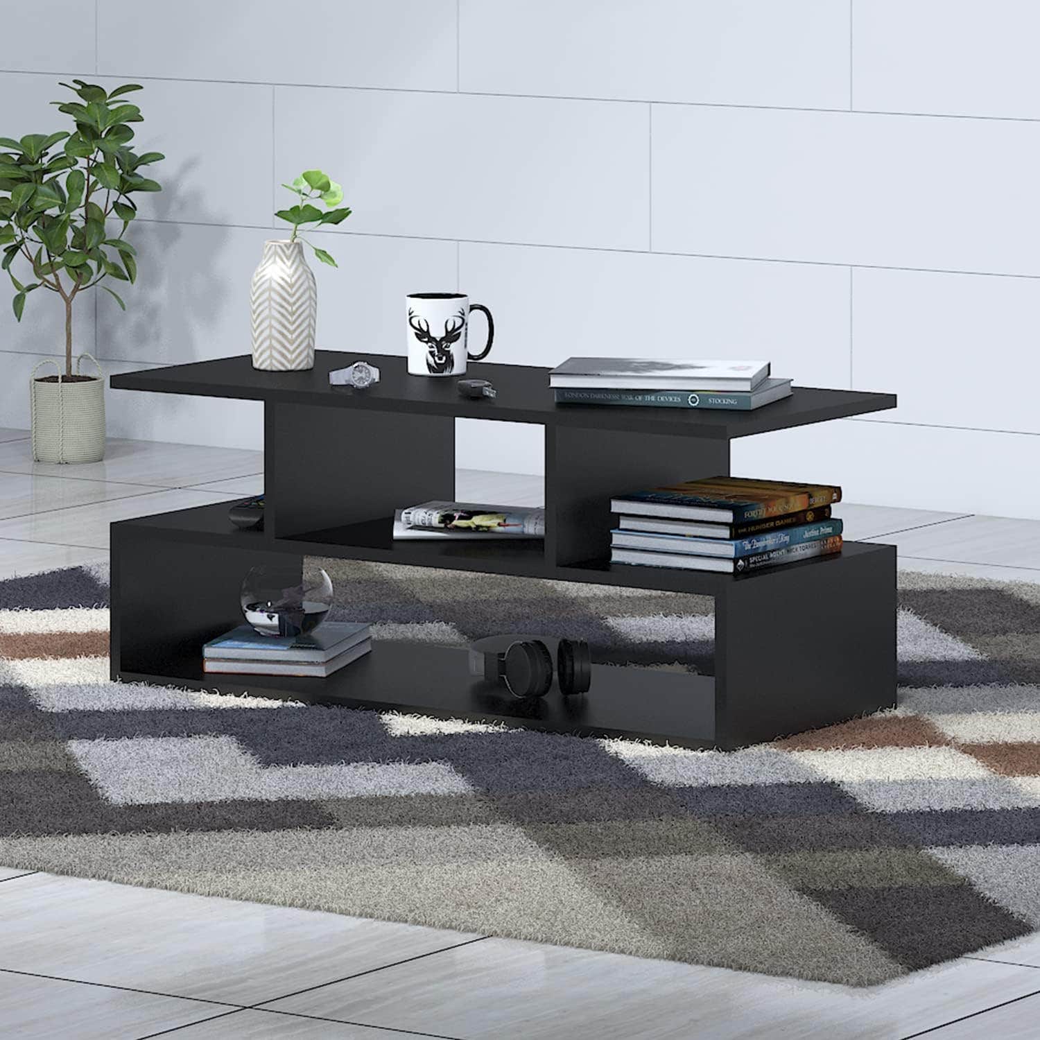 Klaxon Keelan Engineered Wood Coffee Table/Centre Table, Tea Table (Black)