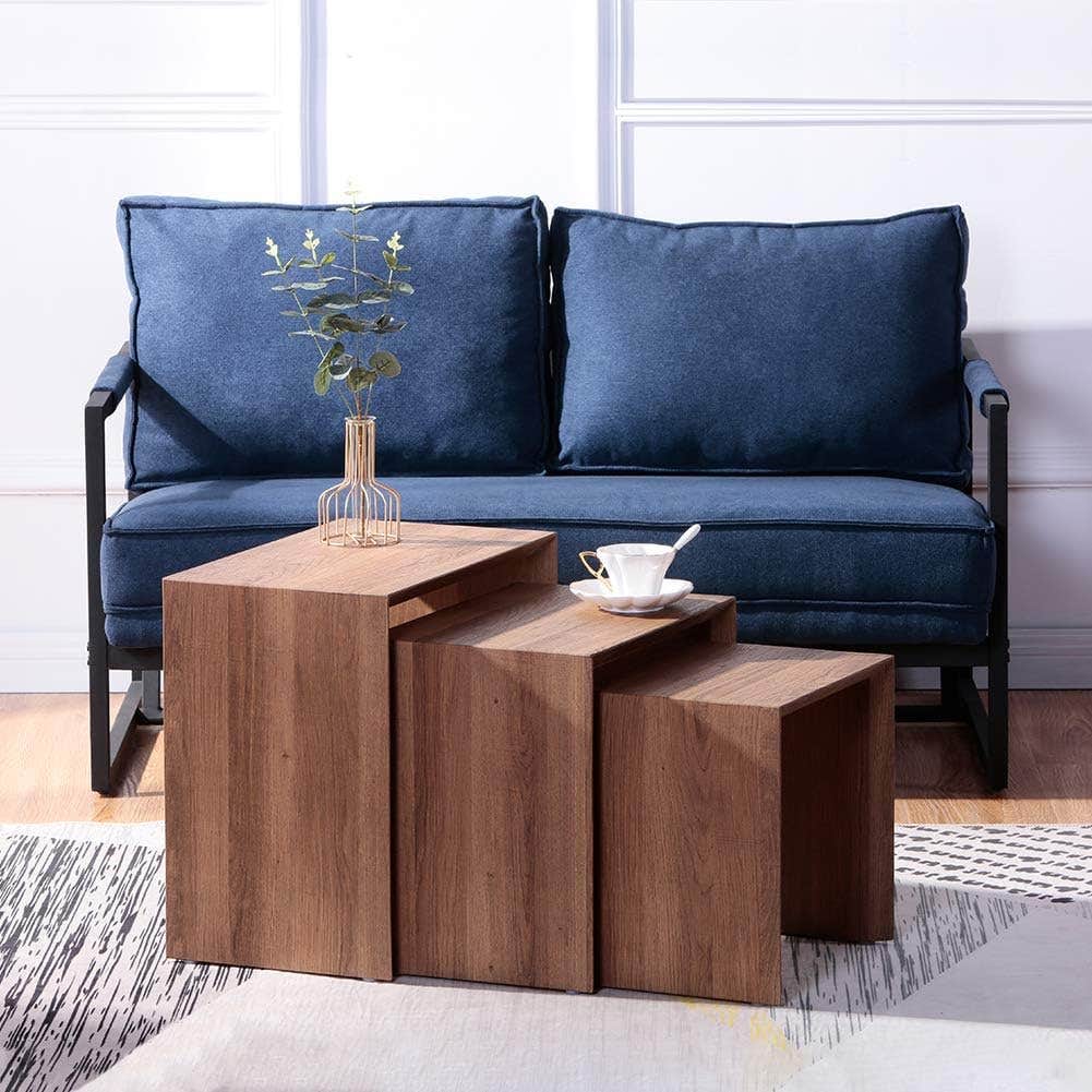 GOLDFAN Nest of 3 tables Wood Coffee Table Set Living Room Sofa Table Multi-functional End Side Table, Dark Brown