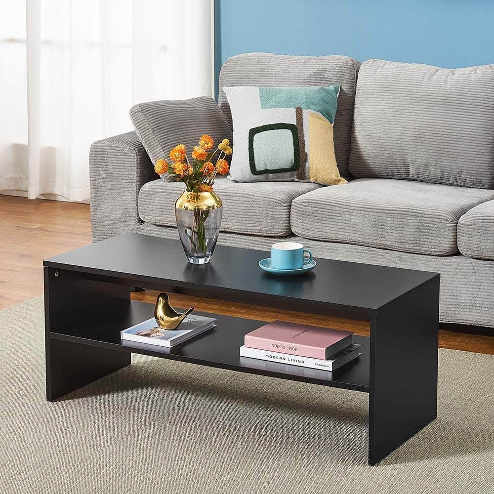 Panana 2-Tier Coffee Table, Couch End Side Telephone Small Sofa Tea Accent Table Chipboard Living Room Dining Room Kitchen Furniture (Black3)