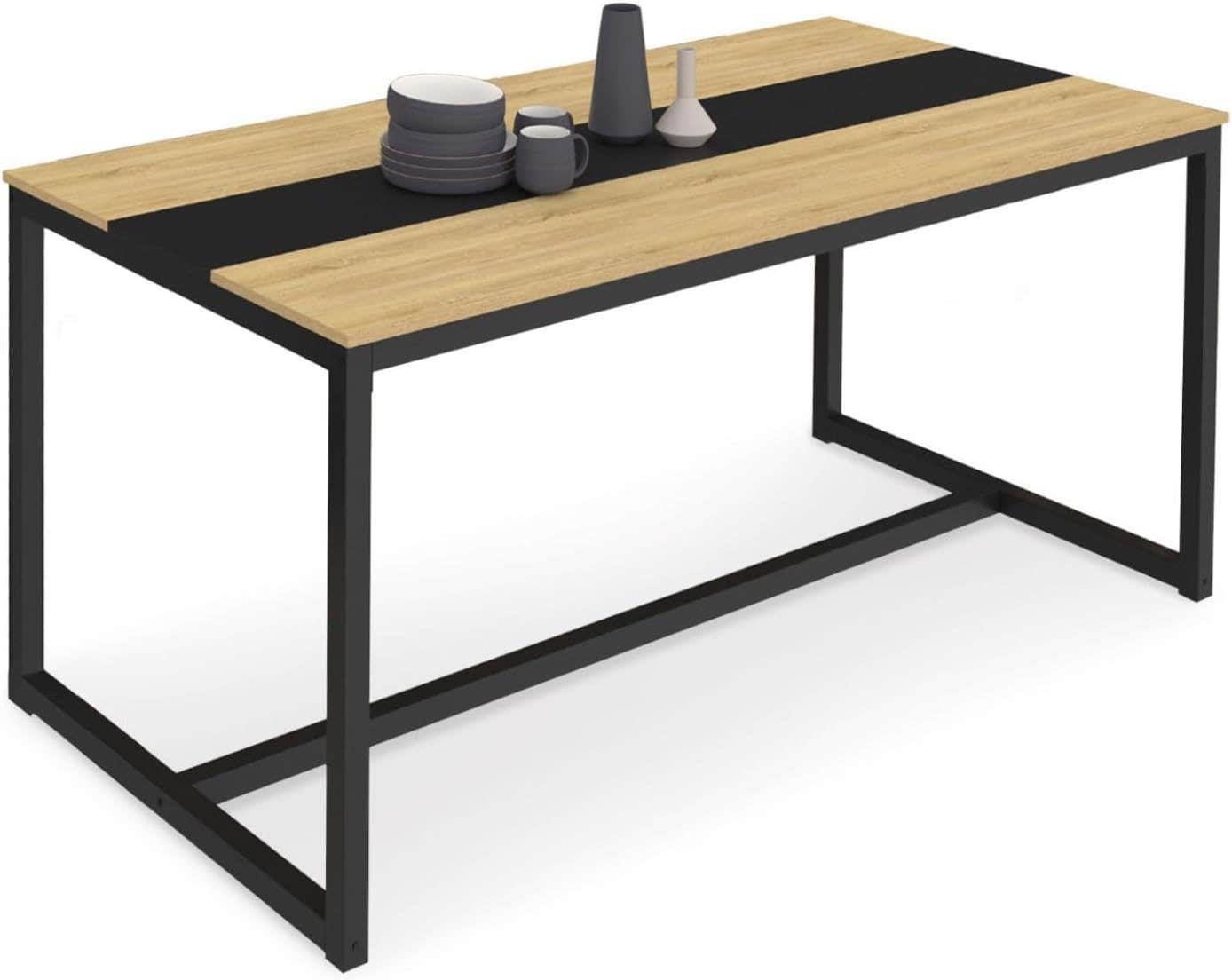 IDMarket Industrial Dining Table for 8 People - Black Central Band - 180 cm