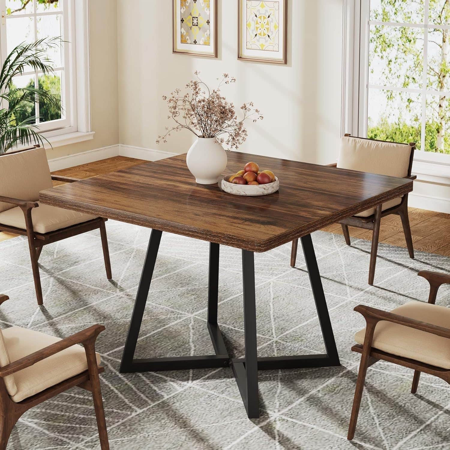 Tribesigns Square Dining Table for 2 - Rustic Brown & Black, Industrial Style