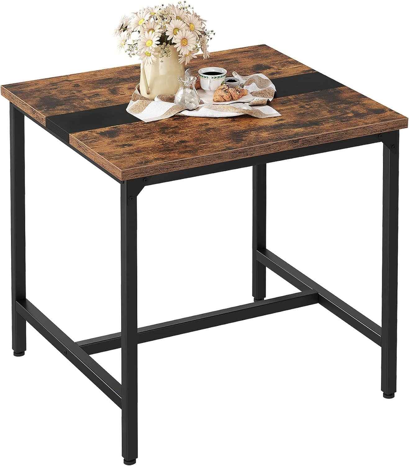 CHOEZON Square Dining Table | Vintage Rustic Brown & Black | Multi-Purpose Kitchen & Writing Desk