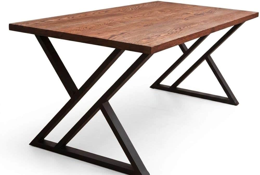 Modern Industrial Wooden Dining Table with Metal X Legs, Warm Brown Top - Generic - 90x125x75 cm