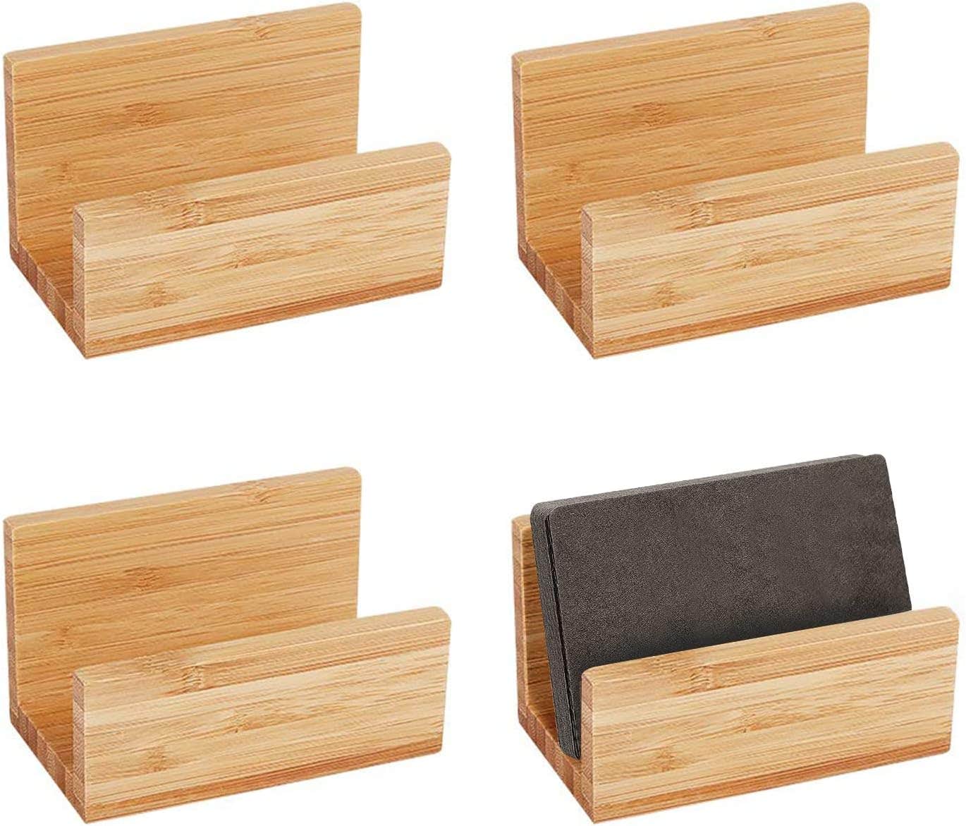 OLYCRAFT Bamboo Wood Business Card Holder Stand - Set of 4