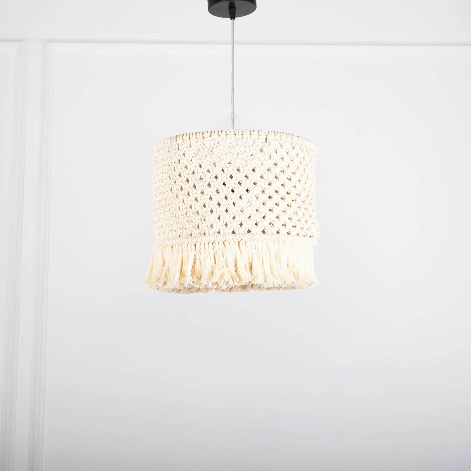 Macrame and Metal Boho Style Beige Ceiling Light by Mishkah Lighting