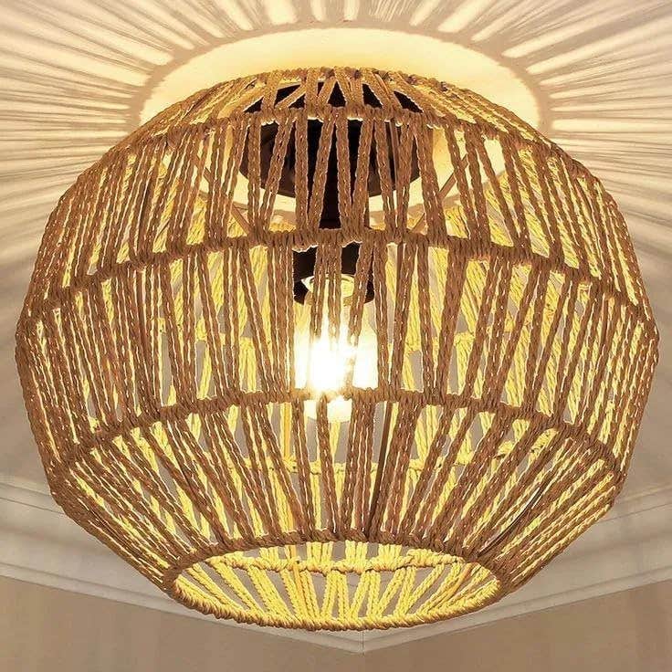 Mishkah Boho Burlap Chandelier - Beige Clay, Semi Flush Mount