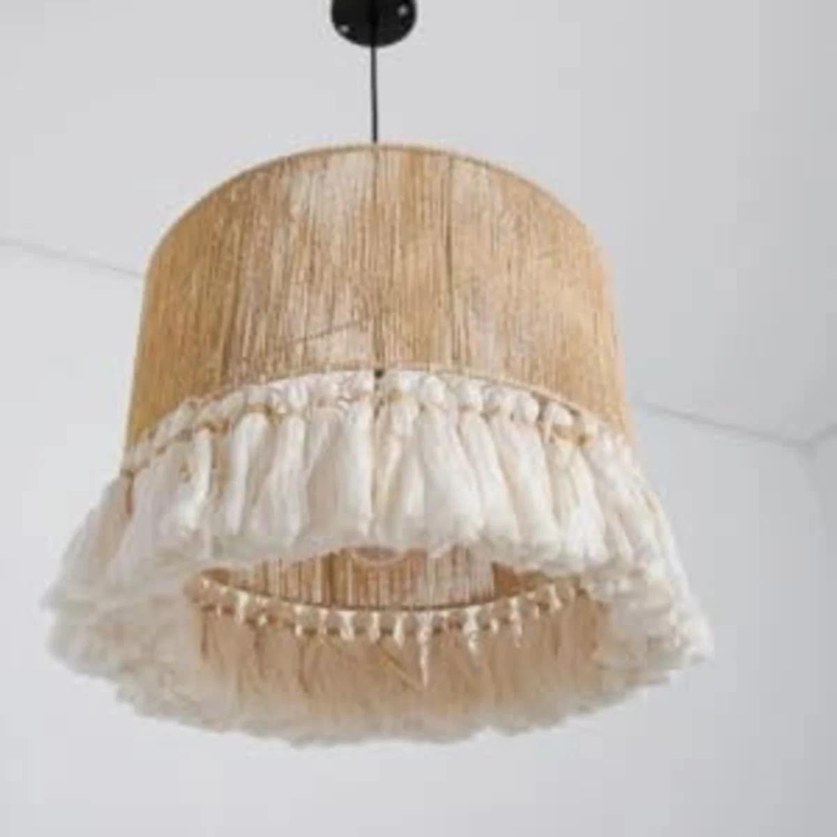 Boho Chandelier Mishkah Lighting Beige Clay Plastic 1-Light Fixture