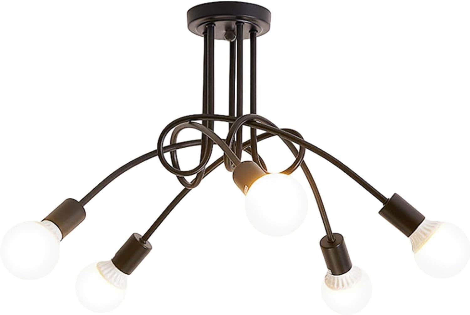 Rolempon Black Iron Sputnik Chandelier | Semi Flush Mount, 5-Light Industrial Pendant