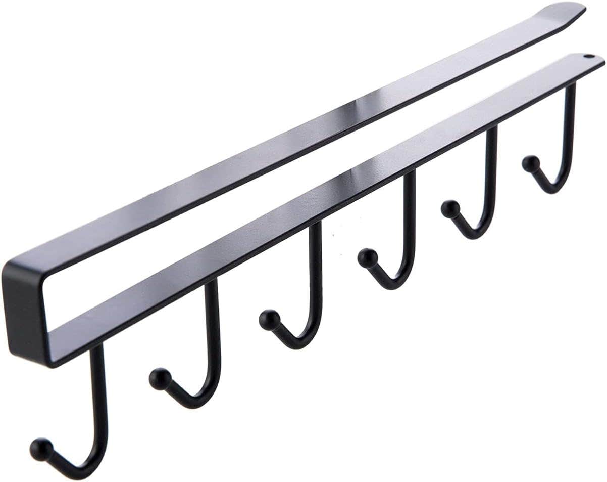 Prextex Metal Mug Holder Rack Organizer Stand with 6 Hooks - Black