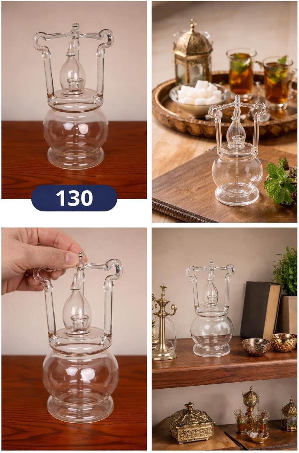 Glass Sabrtaya Decorative Jar, Clear, Round Shape, Traditional Style