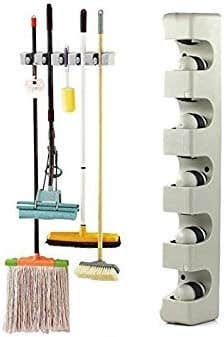 5 Position 6 Hooks Wall Mounted Mop Broom Holder Hanger Kitchen Shelf Storage Holder Garage Storage