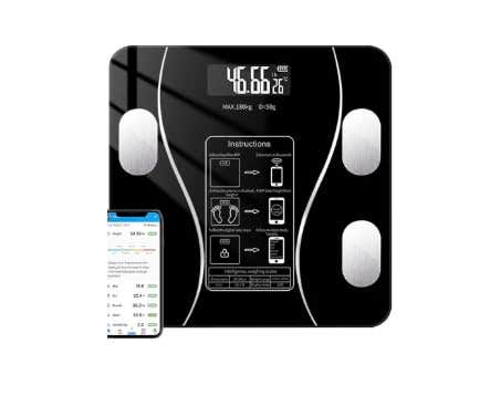 Smart Body Composition Scale with Bluetooth App, USB Rechargeable - Black