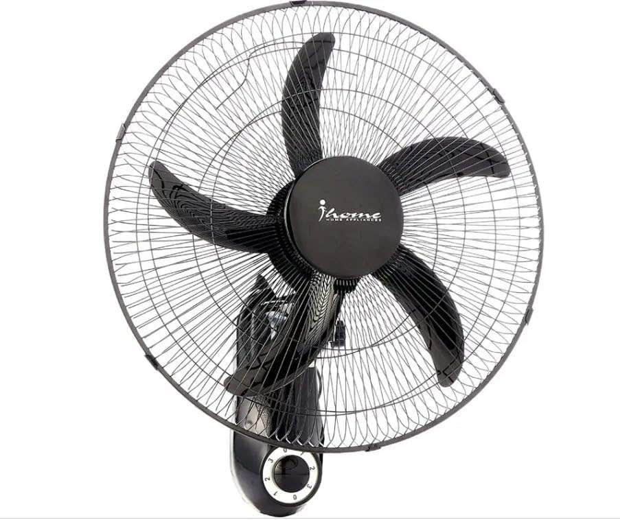 iHome 18-Inch Black Wall Fan | 3-Speed, 5 Blade | Adjustable Height