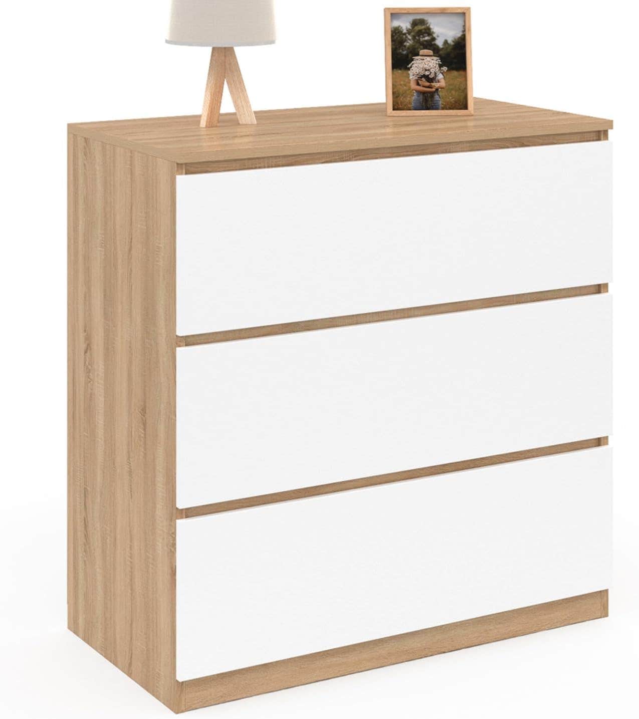 IDMarket Tomi 3-Drawer Chest Beech & White, Modern Style