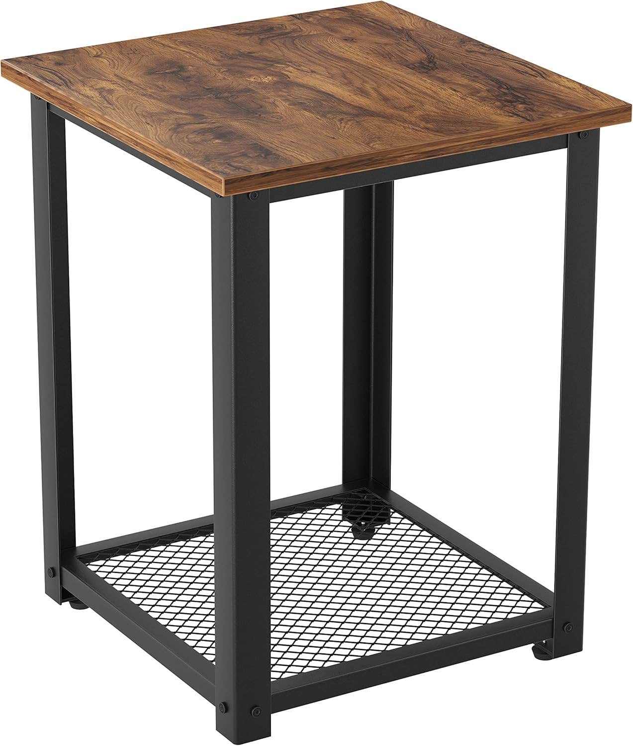 CubiCubi End Table, Nightstand with Mesh Shelf, Side Table Living Room Bedroom, Industrial Accent Table, Sturdy Metal Frame, Angle Iron, Easy to Assemble, Deep Brown