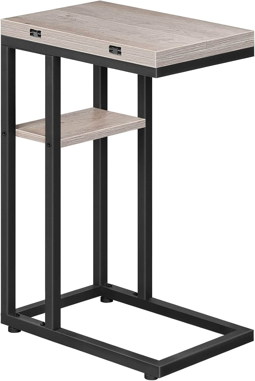 HOOBRO Foldable C-Shaped End Table with Storage Shelf, Greige and Black - Easy Assembly