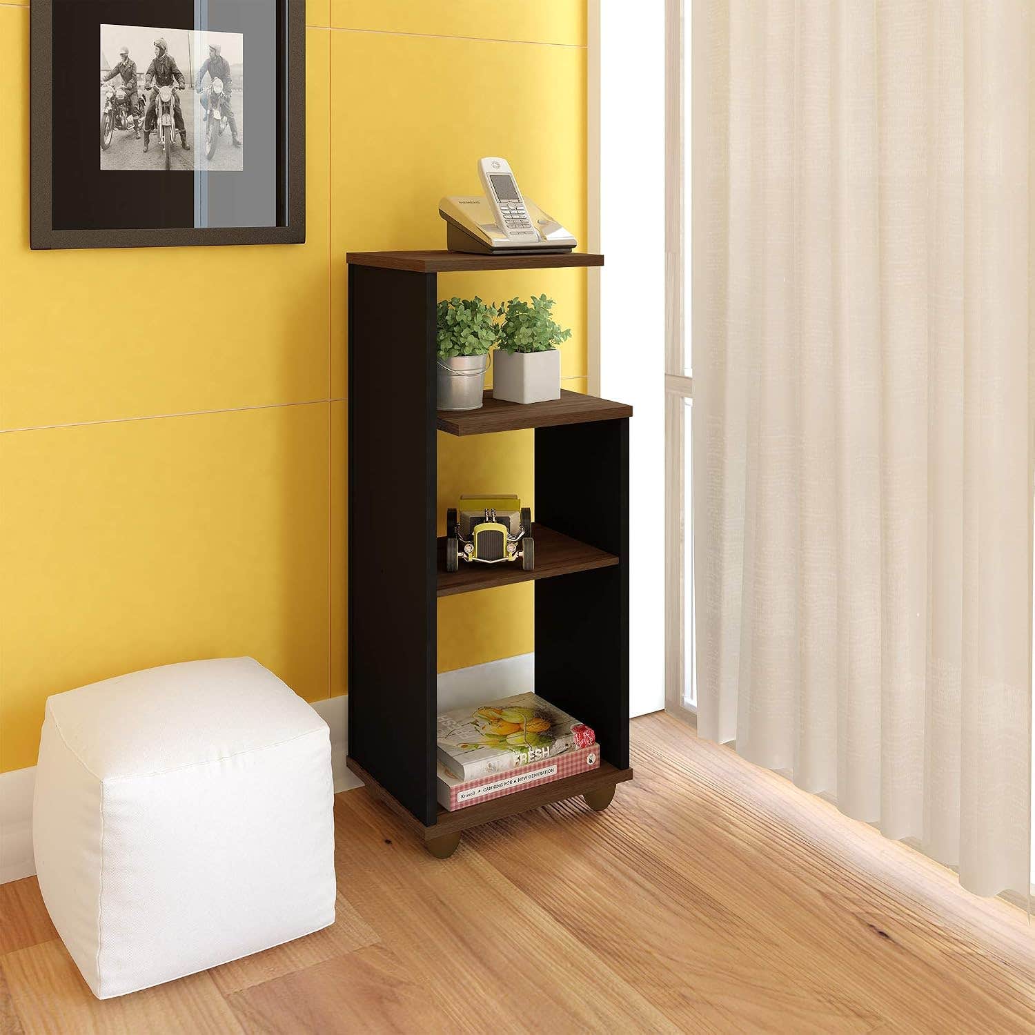 Artely Walnut Brown with Black End Table - Contemporary Style, H 78.5 cm x W 33 cm x D 25 cm