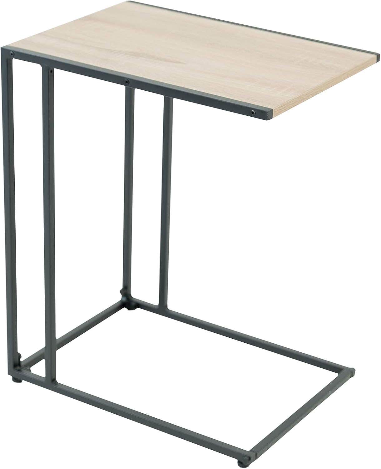 C-Hopetree Modern C-Shaped End Table, Black Metal Frame, Wood Look - Multicolor